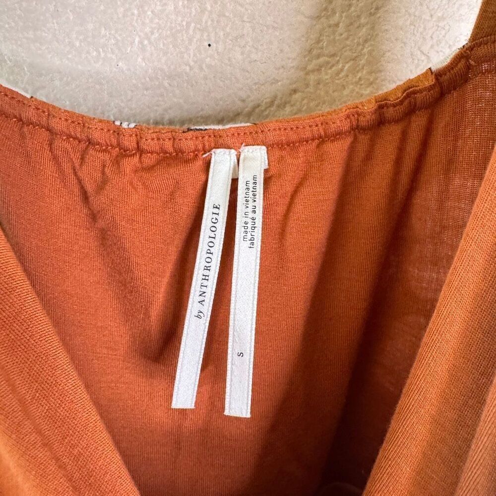 Anthropologie Ruffled Floral Midi Dress Womens Small Faux Wrap Rust Orange Boho - Picture 5 of 15